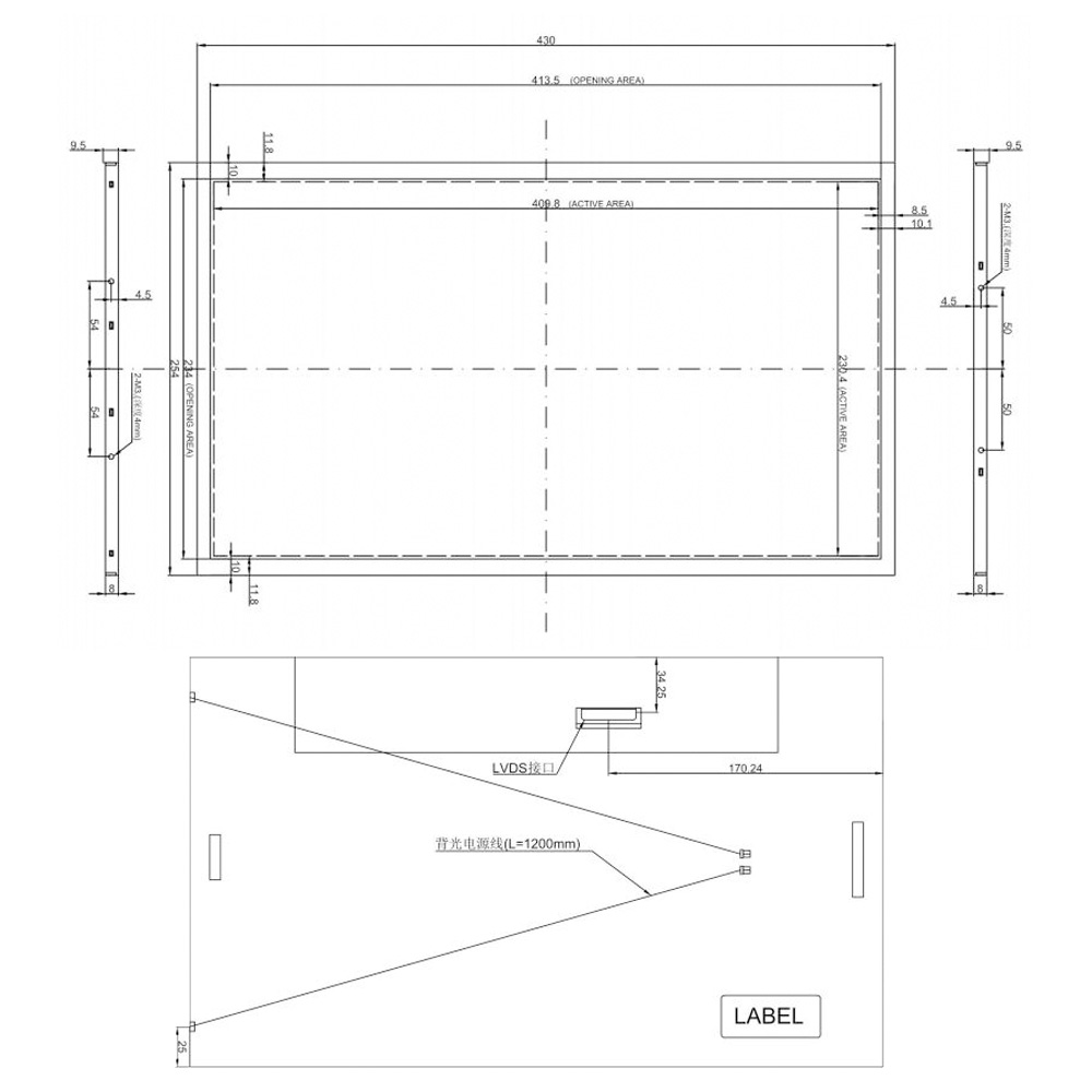 18.5 inch 1920x1080 30PIN LVDS 1000nits Wide Temperature LCD Module