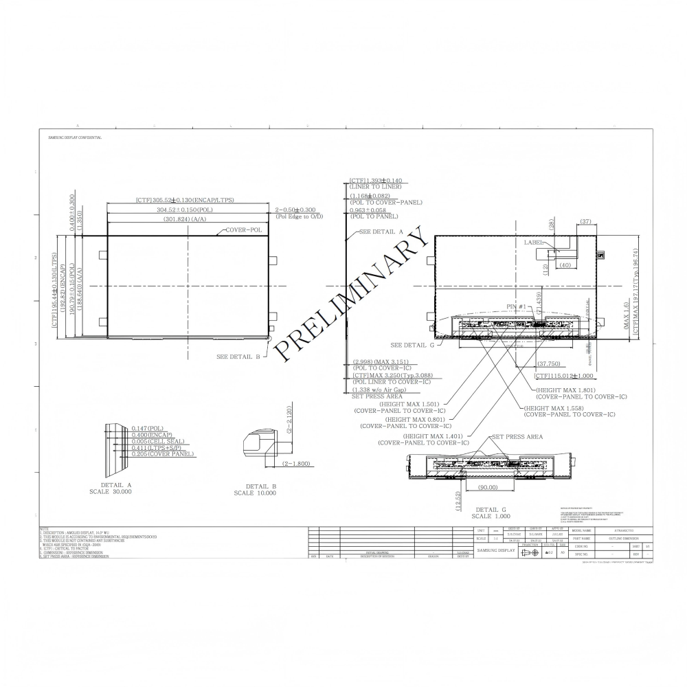 14.0 inch 1920x1200 EDP 30PIN OLED Display