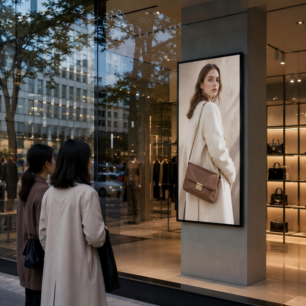 How do window-facing LCD displays reduce reflections?