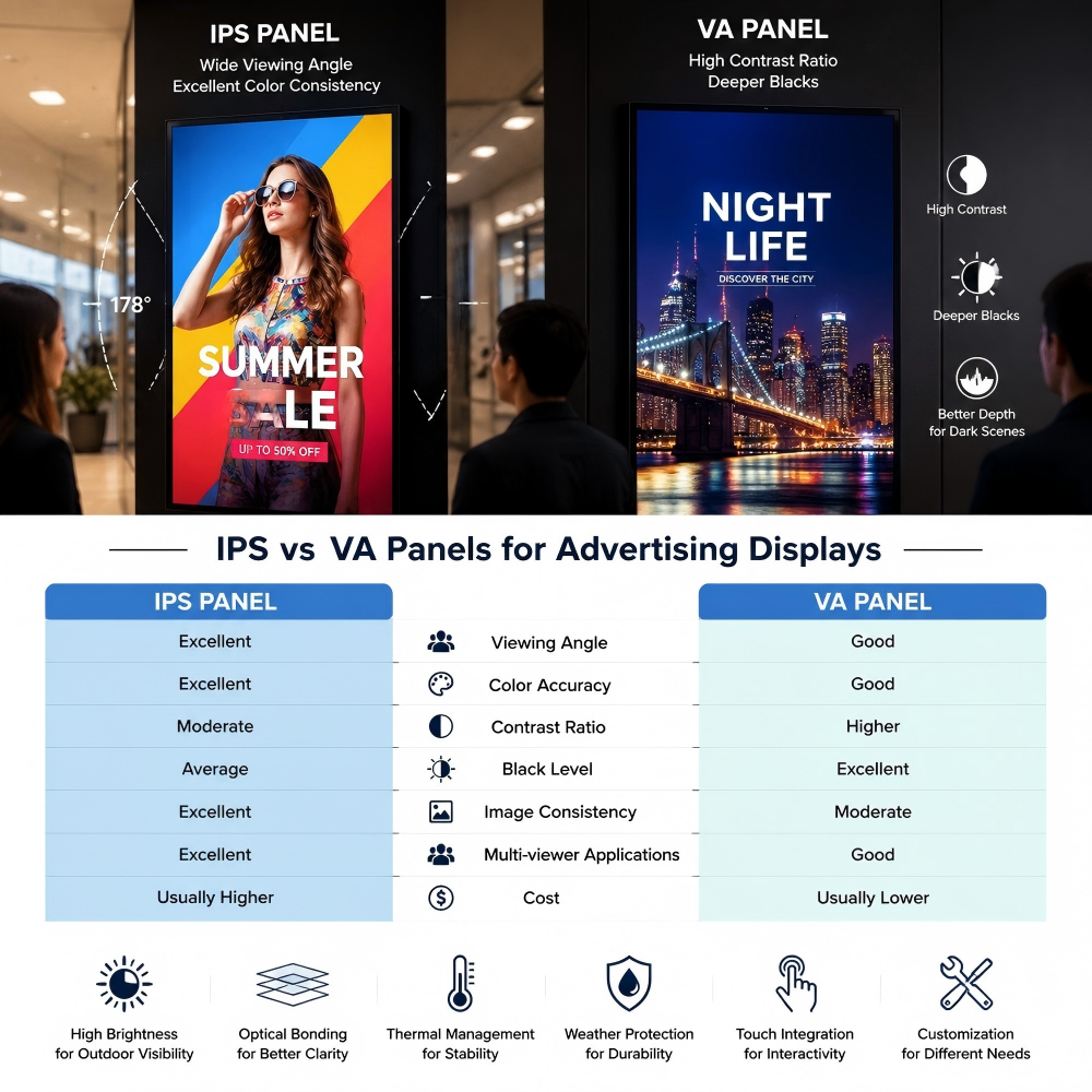 What Is the Difference Between IPS and VA Panels for Advertising Displays?